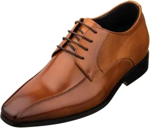 TOTO Men's Invisible Height Increasing Elevator Shoes - Brown Leather Lace-up Formal Dress Oxfords- 2.2 Inches Taller - Y6364 - Size 6.5 D(M) US