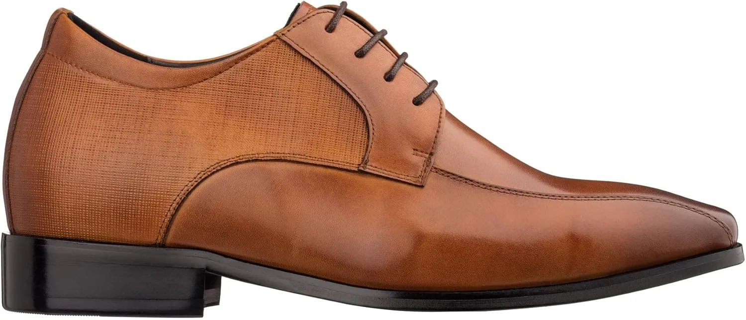 TOTO Men's Invisible Height Increasing Elevator Shoes - Brown Leather Lace-up Formal Dress Oxfords- 2.2 Inches Taller - Y6364 - Size 6.5 D(M) US