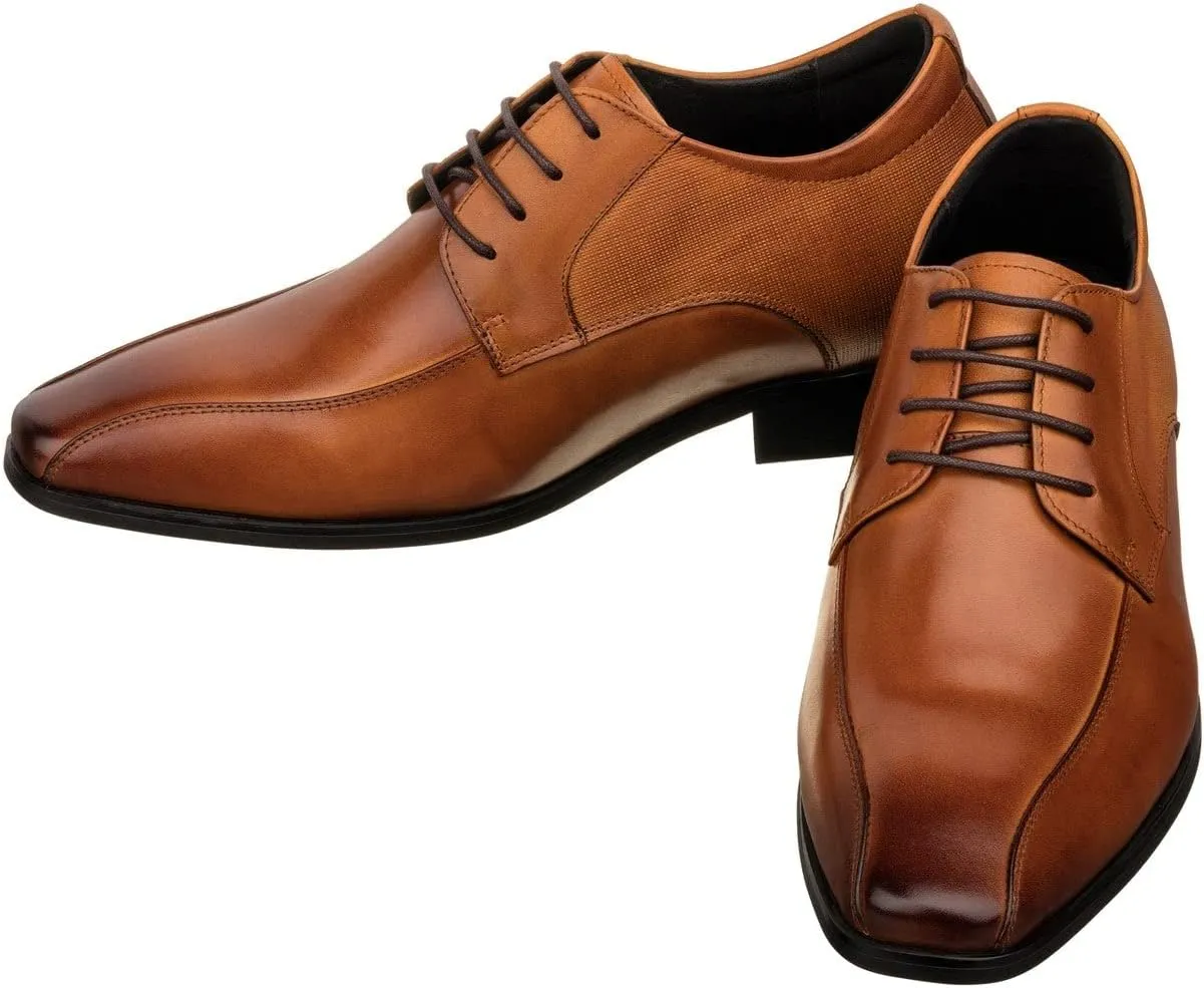 TOTO Men's Invisible Height Increasing Elevator Shoes - Brown Leather Lace-up Formal Dress Oxfords- 2.2 Inches Taller - Y6364 - Size 6.5 D(M) US