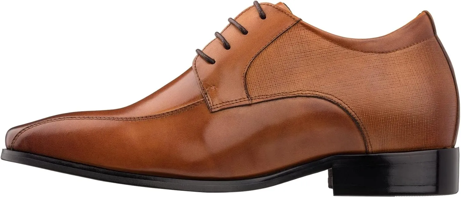 TOTO Men's Invisible Height Increasing Elevator Shoes - Brown Leather Lace-up Formal Dress Oxfords- 2.2 Inches Taller - Y6364 - Size 6.5 D(M) US