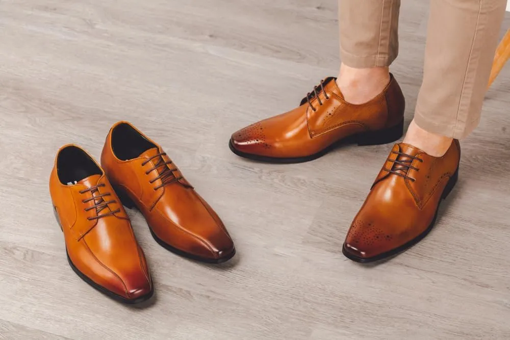 TOTO Men's Invisible Height Increasing Elevator Shoes - Brown Leather Lace-up Formal Dress Oxfords- 2.2 Inches Taller - Y6364 - Size 8 D(M) US