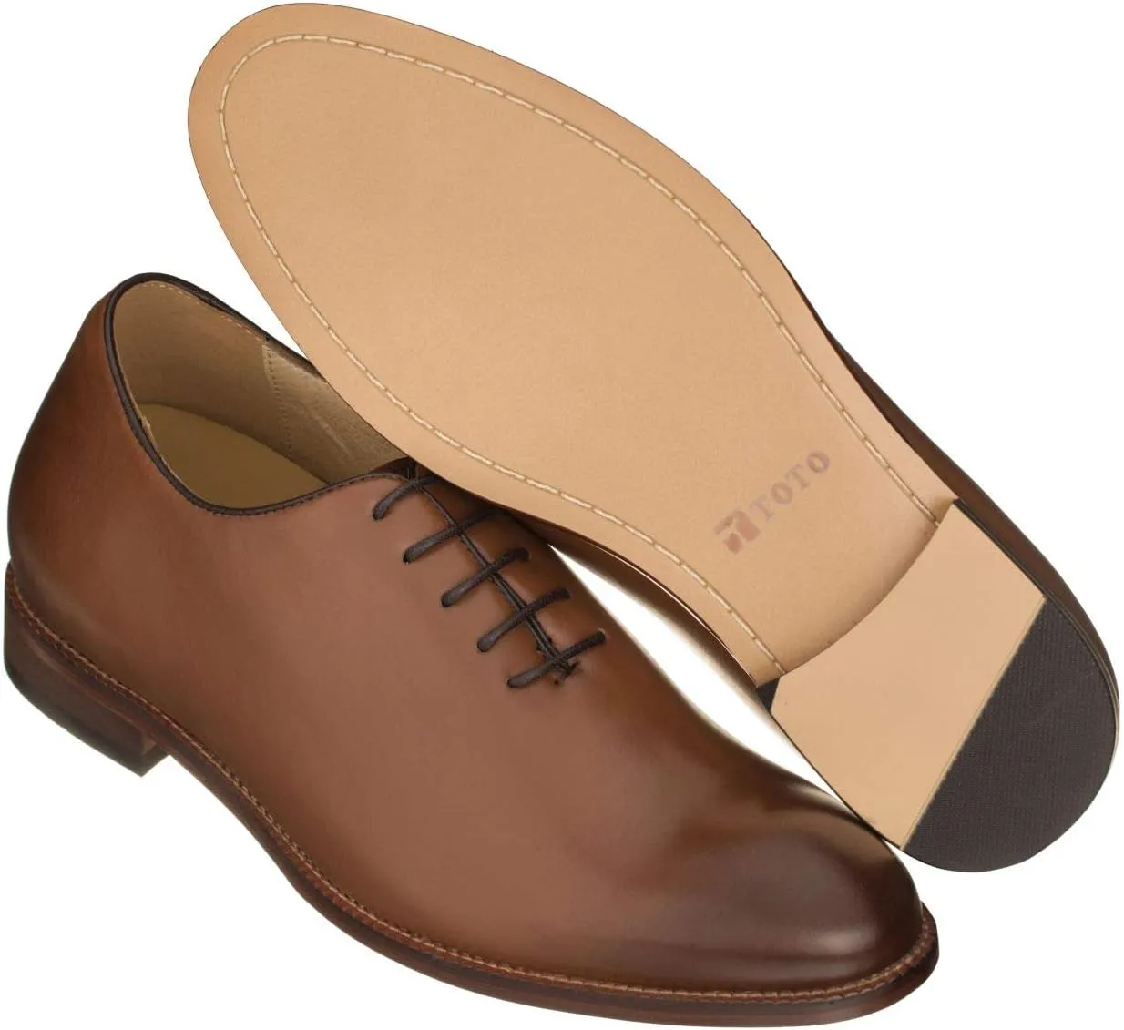 TOTO Men's Invisible Height Increasing Elevator Shoes - Brown Premium Leather Lace-up Formal Oxfords - 2.6 Inches Taller - S3002 - Size 9 D(M) US