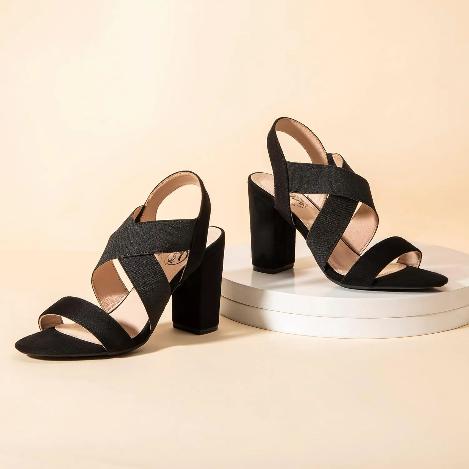 Trary Chunky Heels - Black, Red, Brown Sandals for Women's Homecoming & Prom - Comfortable High Heels with Elastic Ankle Strap