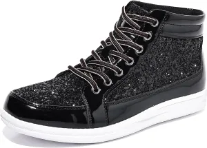 Trsorini Mens Glitter Sparkly Shoes Bling Sequin Lace Boots Fashion Sneakers High Top Casual Shiny Shoes