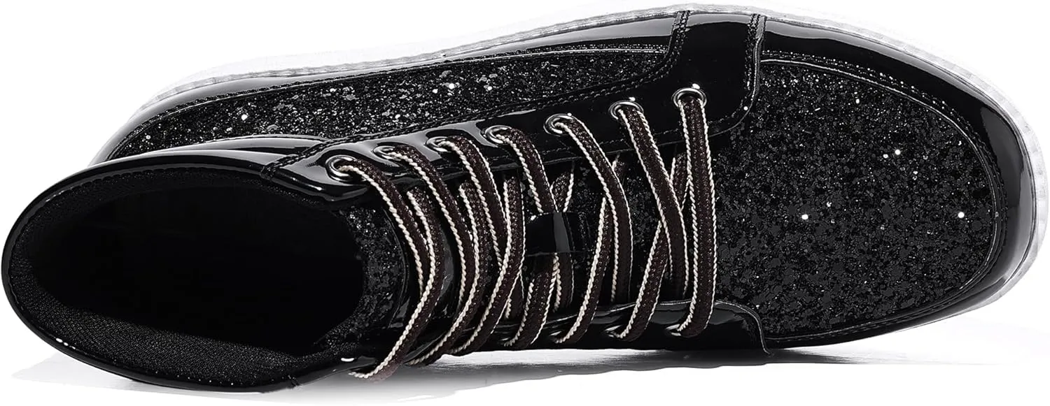 Trsorini Mens Glitter Sparkly Shoes Bling Sequin Lace Boots Fashion Sneakers High Top Casual Shiny Shoes