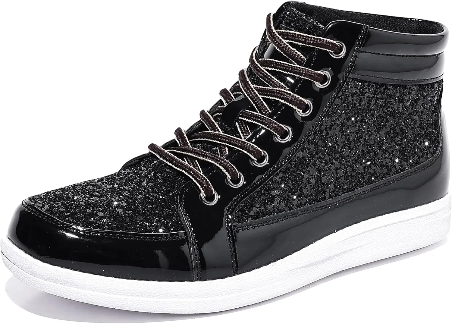 Trsorini Mens Glitter Sparkly Shoes Bling Sequin Lace Boots Fashion Sneakers High Top Casual Shiny Shoes