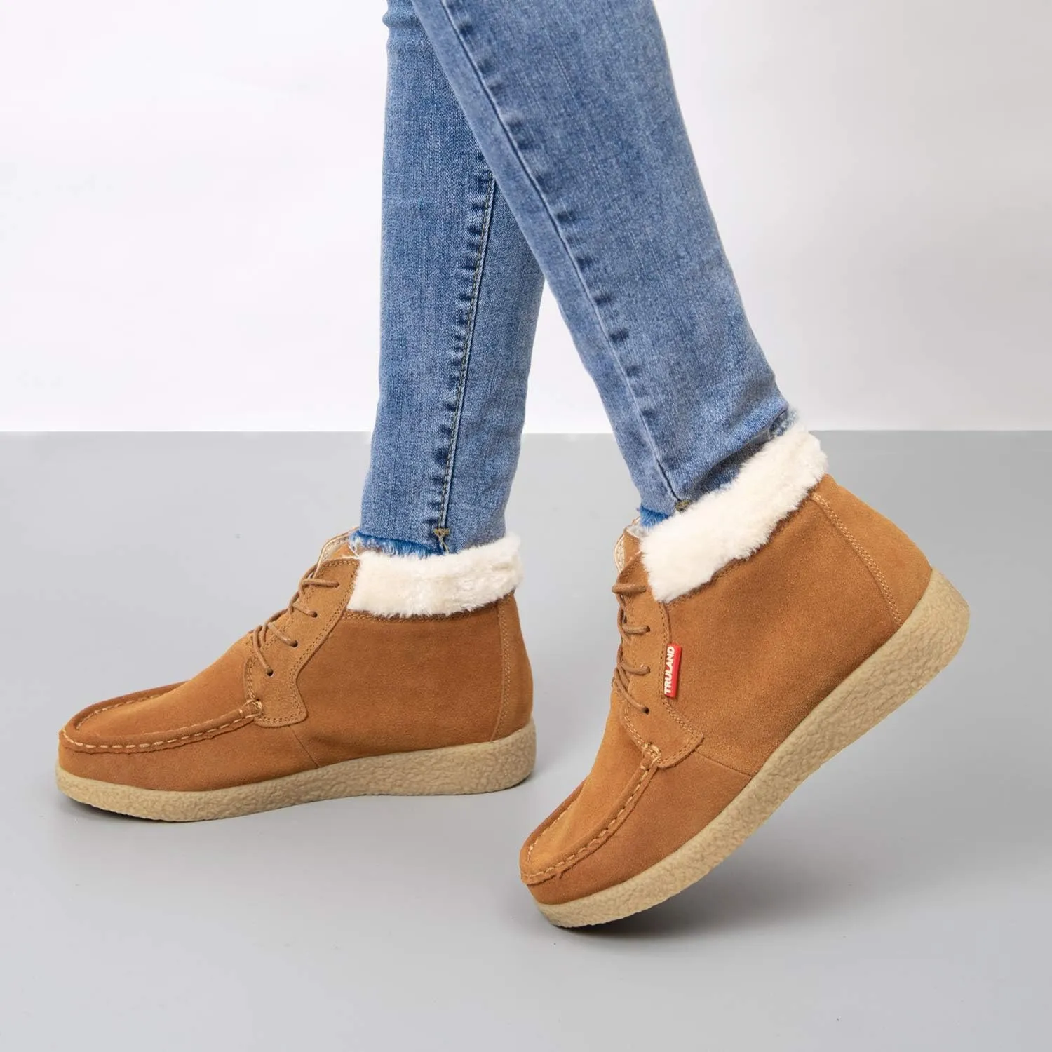 TRULAND Women’s Winter Boots – Suede Leather Fur Lined Water Resistant Ankle Boots