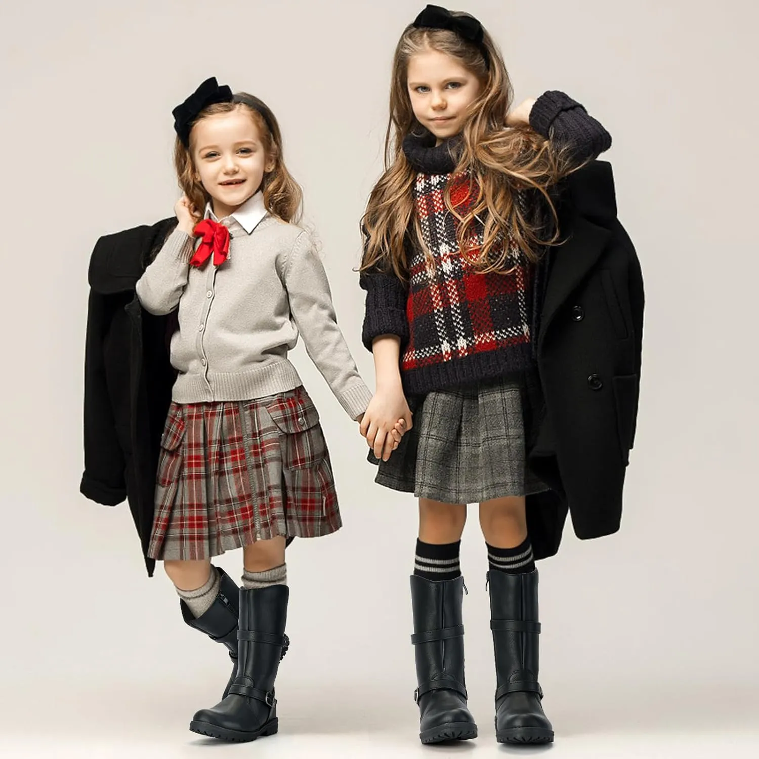 TZJS Girls Knee High Boot Lightweight Buckle Fashion Girls Riding Boots Kids Side Zipper Faux Fur Lined Water Resistant Warm Winter Shoes for Toddler/Little Kid