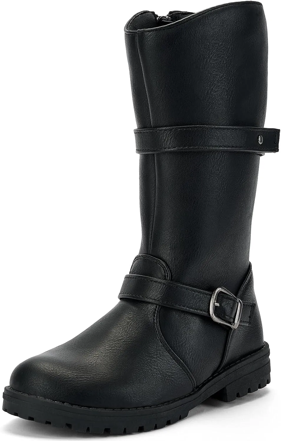 TZJS Girls Knee High Boot Lightweight Buckle Fashion Girls Riding Boots Kids Side Zipper Faux Fur Lined Water Resistant Warm Winter Shoes for Toddler/Little Kid