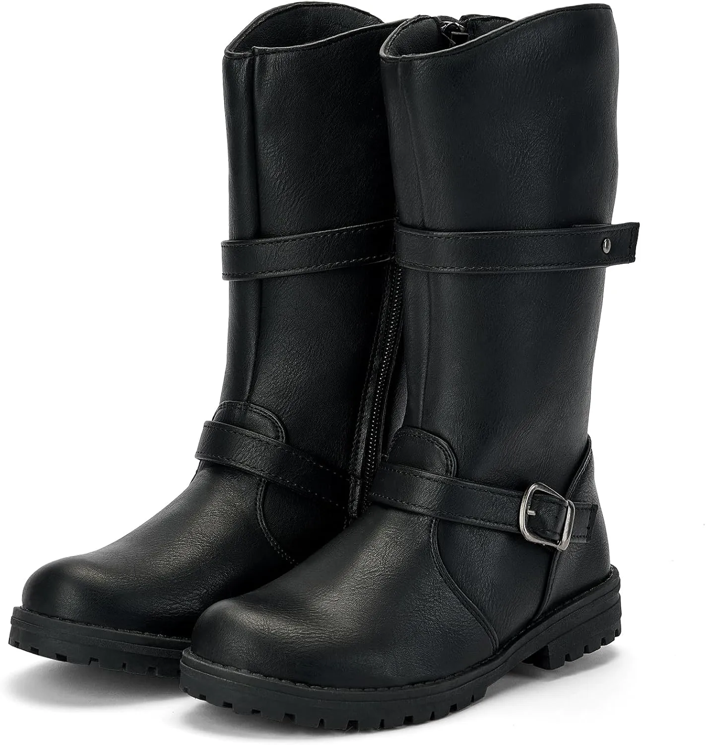 TZJS Girls Knee High Boot Lightweight Buckle Fashion Girls Riding Boots Kids Side Zipper Faux Fur Lined Water Resistant Warm Winter Shoes for Toddler/Little Kid
