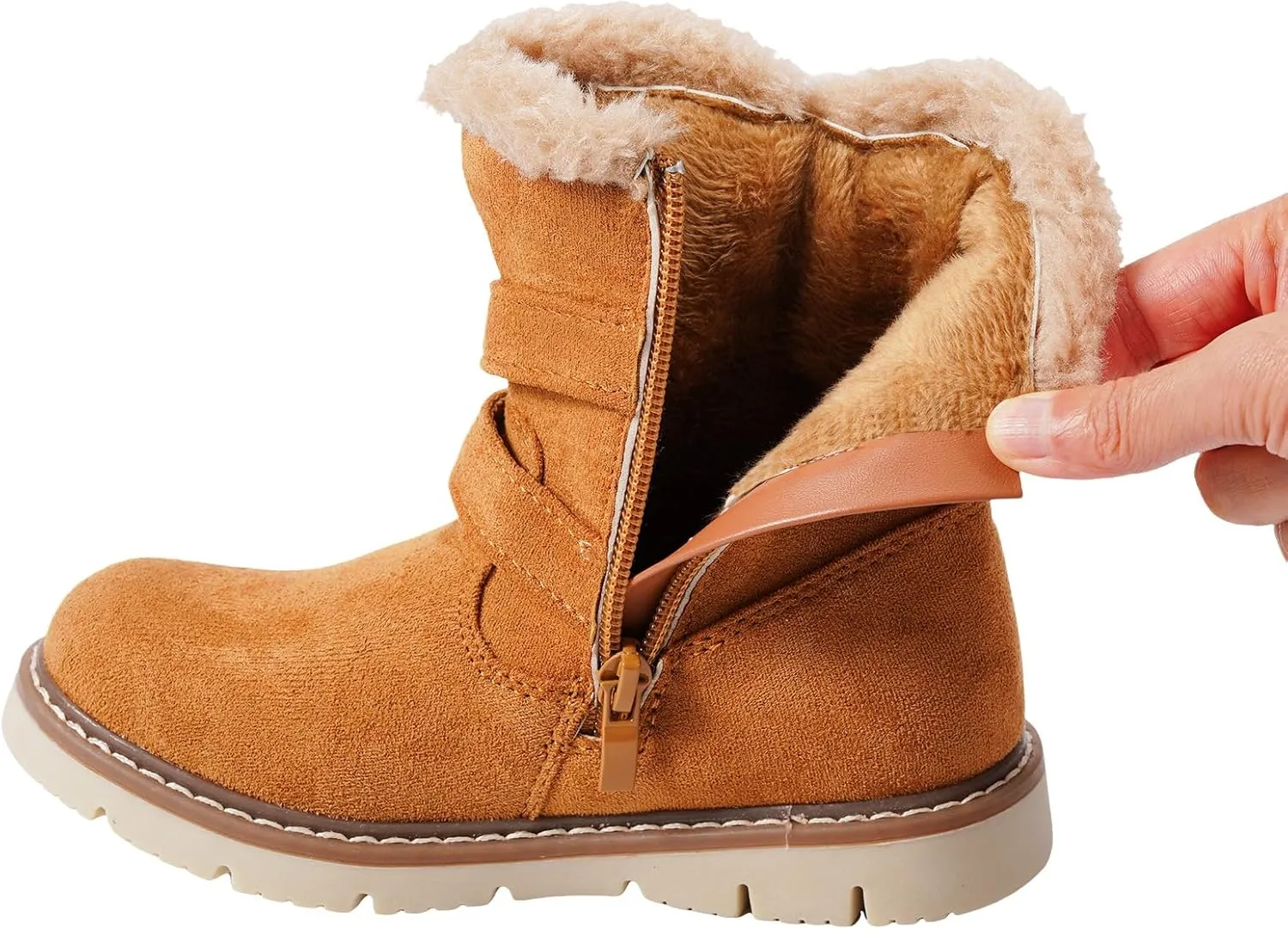 TZJS Girls Warm Winter Boots Kids Fashion Faux Fur Lined Snow Boot Side Zipper Lightweight Durable Outdoor Walking Shoes for Toddler/Little Kid