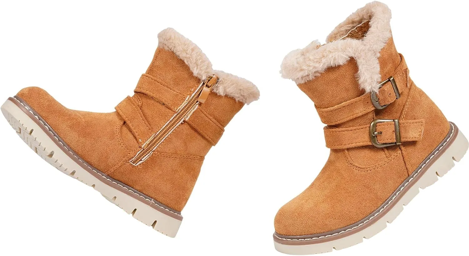 TZJS Girls Warm Winter Boots Kids Fashion Faux Fur Lined Snow Boot Side Zipper Lightweight Durable Outdoor Walking Shoes for Toddler/Little Kid