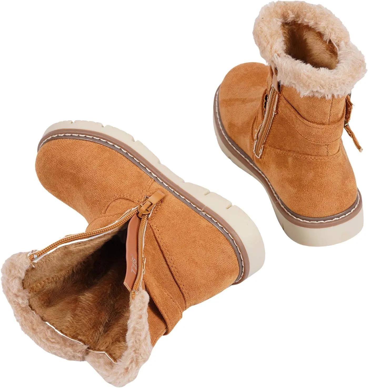 TZJS Girls Warm Winter Boots Kids Fashion Faux Fur Lined Snow Boot Side Zipper Lightweight Durable Outdoor Walking Shoes for Toddler/Little Kid