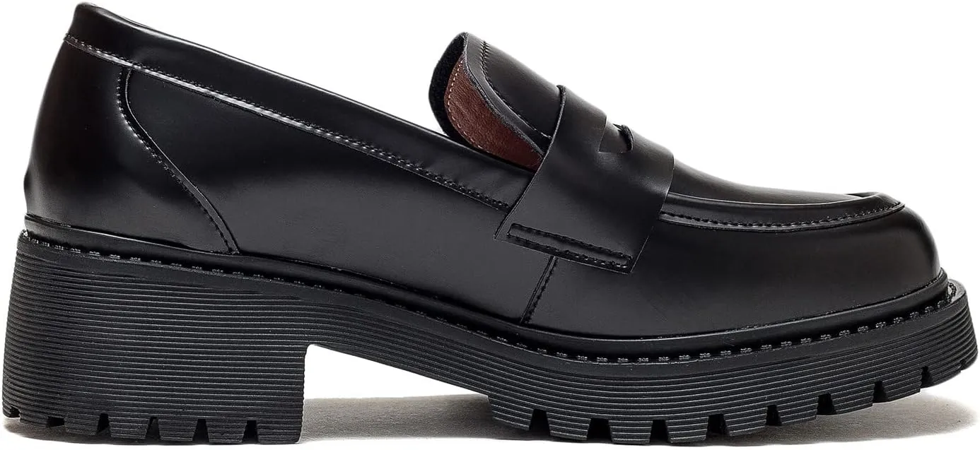 U-lite Women's Classic Simple Mid Heel Oxfords Penny Loafers Comfortable Slip On Dress Shoes