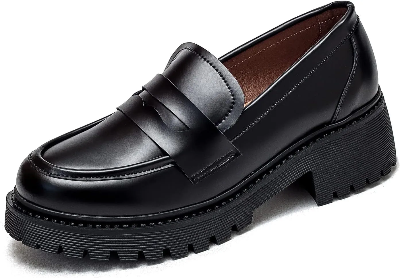 U-lite Women's Classic Simple Mid Heel Oxfords Penny Loafers Comfortable Slip On Dress Shoes