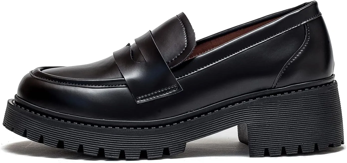 U-lite Women's Classic Simple Mid Heel Oxfords Penny Loafers Comfortable Slip On Dress Shoes