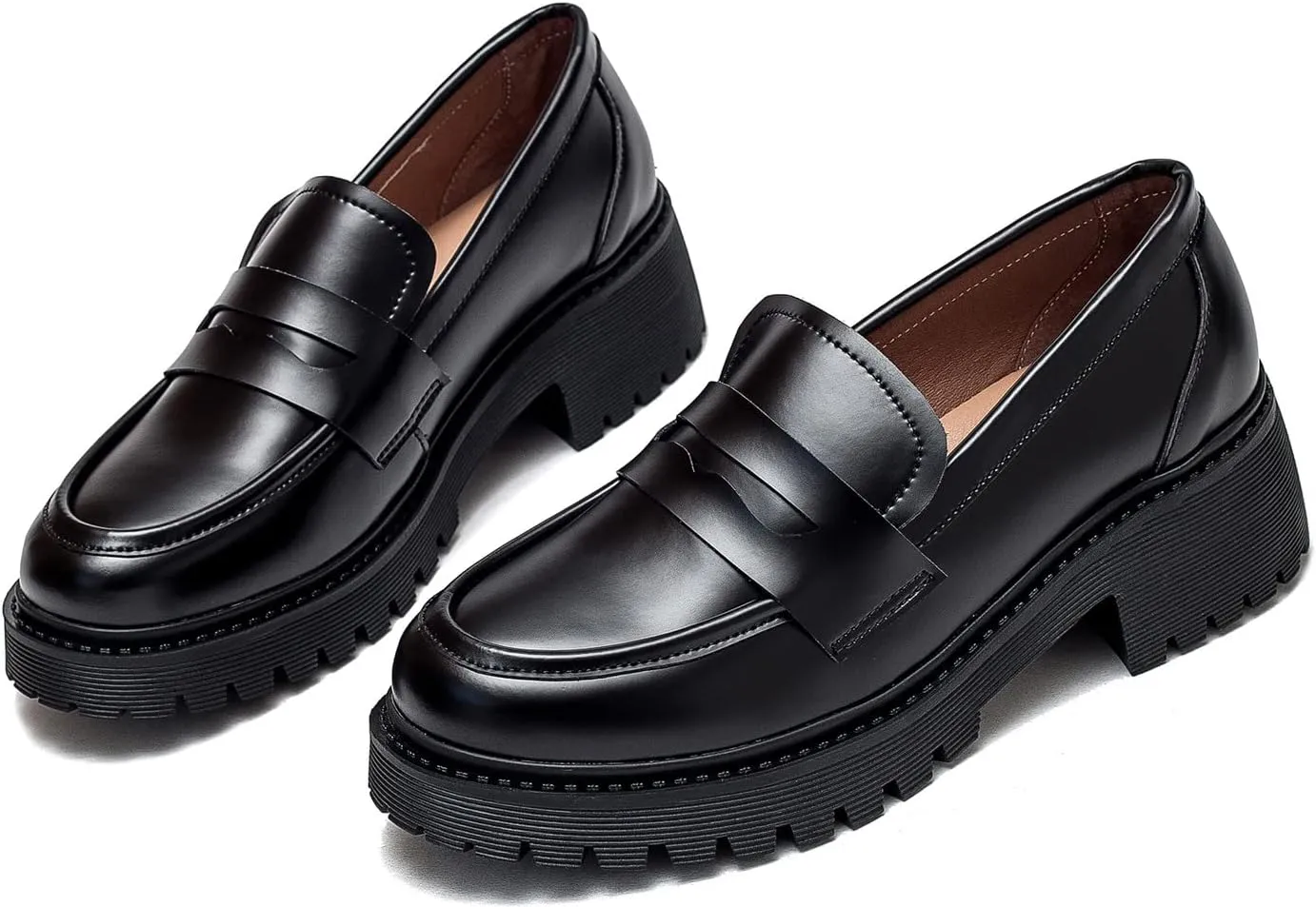 U-lite Women's Classic Simple Mid Heel Oxfords Penny Loafers Comfortable Slip On Dress Shoes
