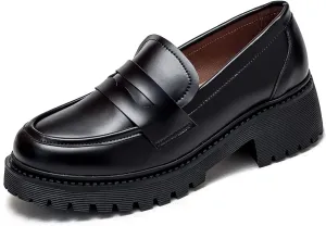 U-lite Women's Classic Simple Mid Heel Oxfords Penny Loafers Comfortable Slip On Dress Shoes