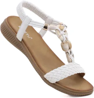 UIKGITP Bohemian Gemstones Summer Women Wedges Flat Sandals Slippers Beach Vintage Casual Flip Flops Elastic Ankle Strap T Strap Thong Strappy Comfortable Platform Slides Shoes