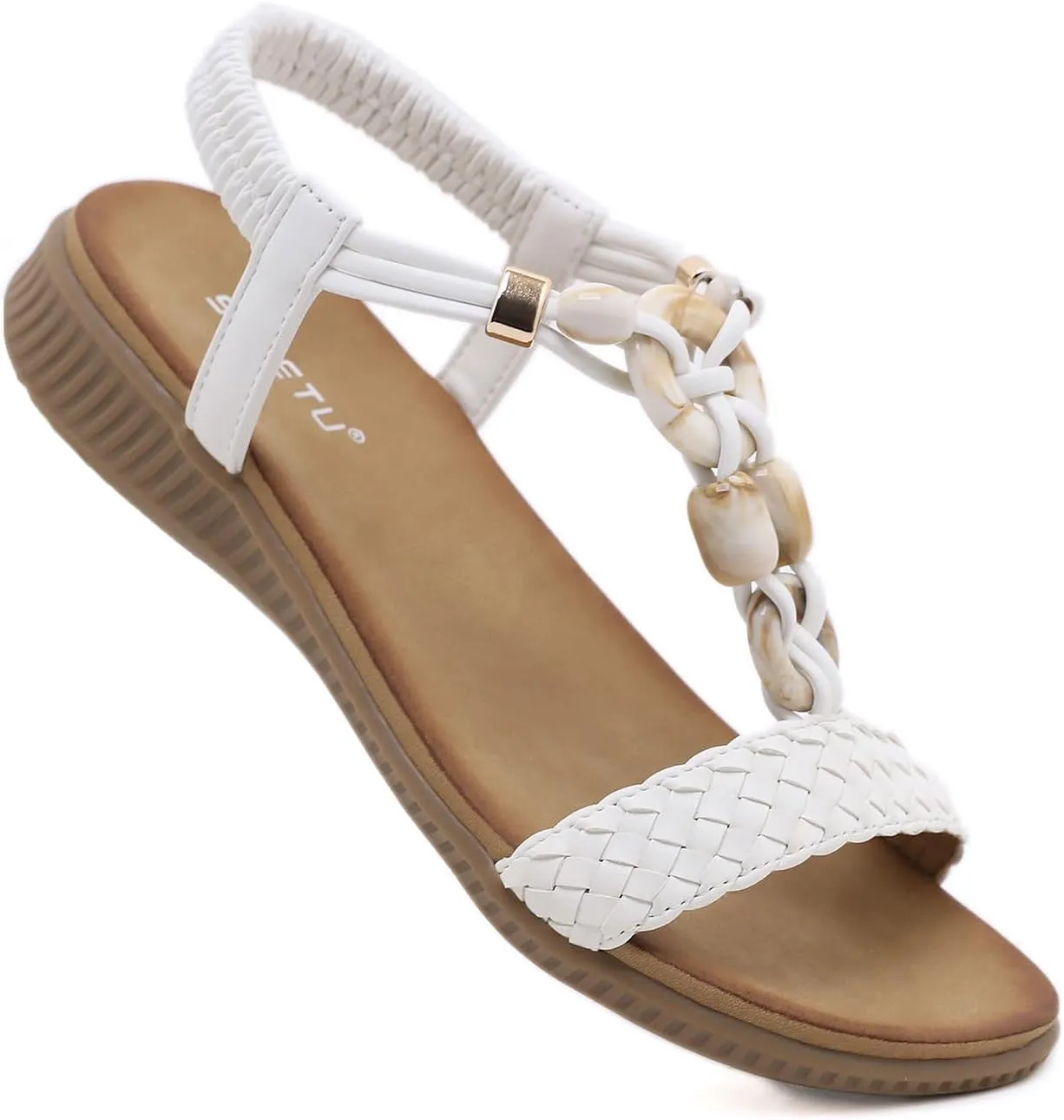 UIKGITP Bohemian Gemstones Summer Women Wedges Flat Sandals Slippers Beach Vintage Casual Flip Flops Elastic Ankle Strap T Strap Thong Strappy Comfortable Platform Slides Shoes