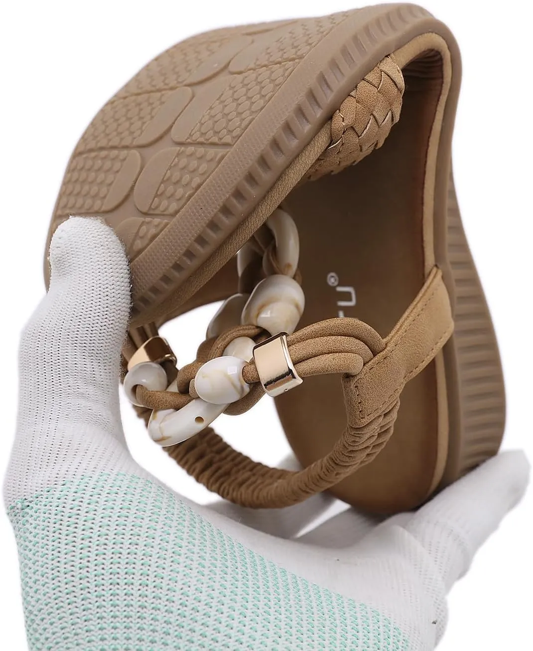 UIKGITP Bohemian Gemstones Summer Women Wedges Flat Sandals Slippers Beach Vintage Casual Flip Flops Elastic Ankle Strap T Strap Thong Strappy Comfortable Platform Slides Shoes