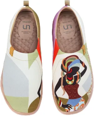 UIN Women's Walking Travel Shoes Slip On Canvas Casual Loafers Lightweight Art Painted Flats Comfort Fashion Sneaker African Beauty (5) Multicolor