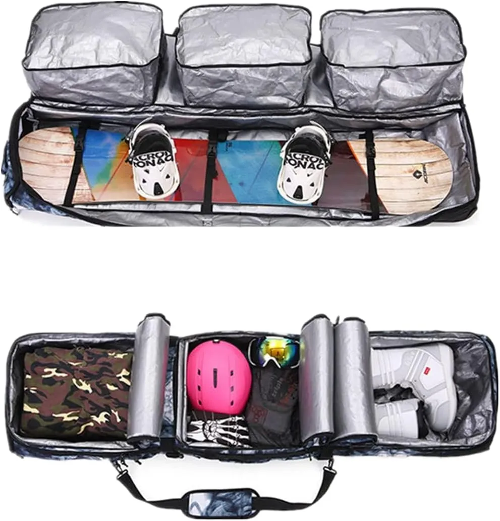 UNISTRENGH Padded 2-in-1 Snowboard Bag Wheeled for Air Travel - Three Independent Compartment for Ski Boots,Helmet and Clothes