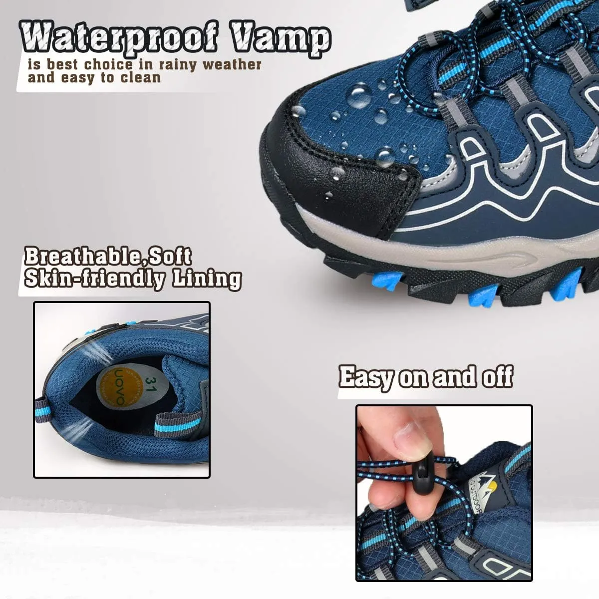 UOVO Boys Shoes Boys Tennis Running Sneakers Waterproof Hiking Shoes Kids Outdoor Fashion Sneakers Slip Resistant (Big/Little Boys)
