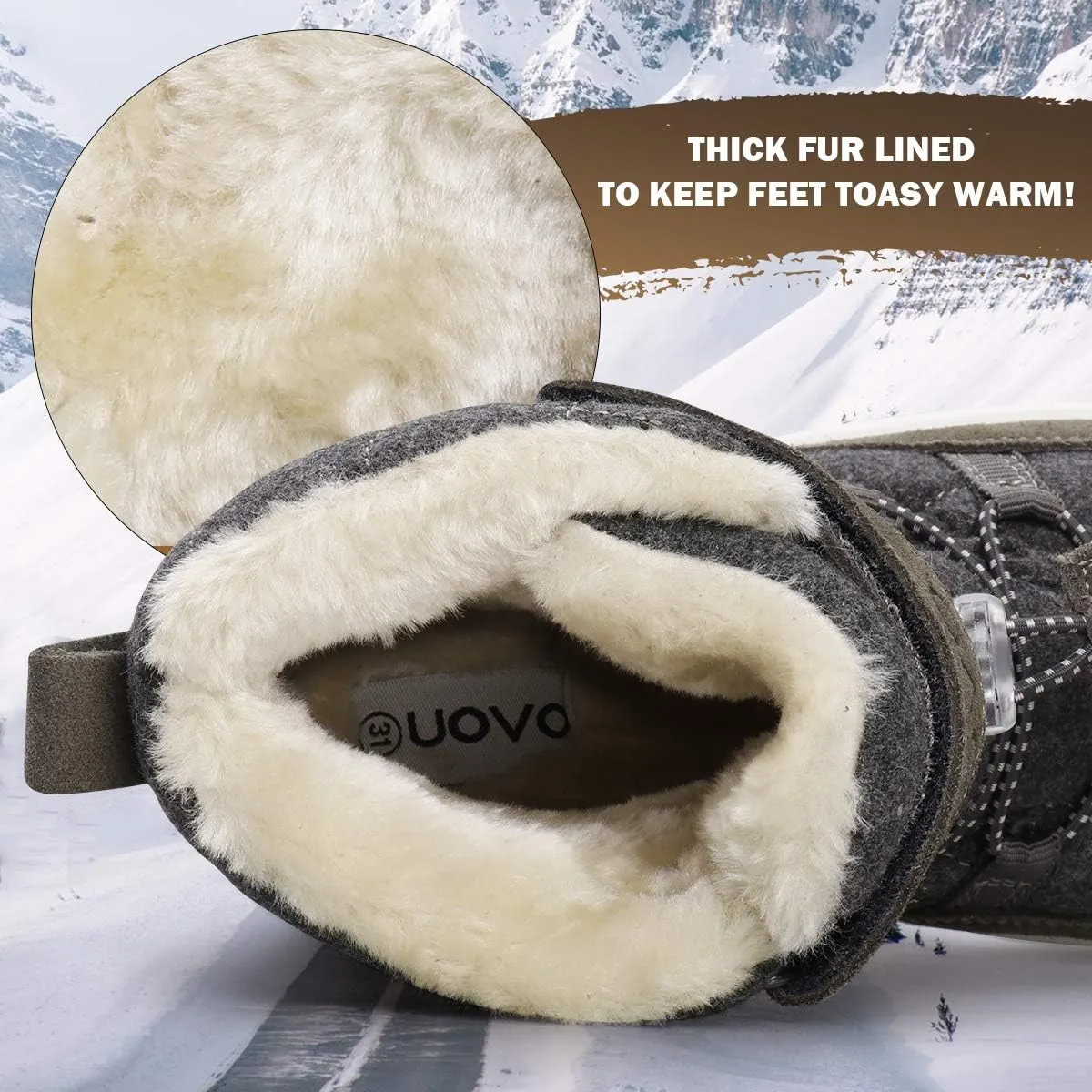 UOVO Boys Winter Snow Boots - Waterproof, Warm, Slip Resistant Outdoor Boots for Kids (Little/Big Boys)