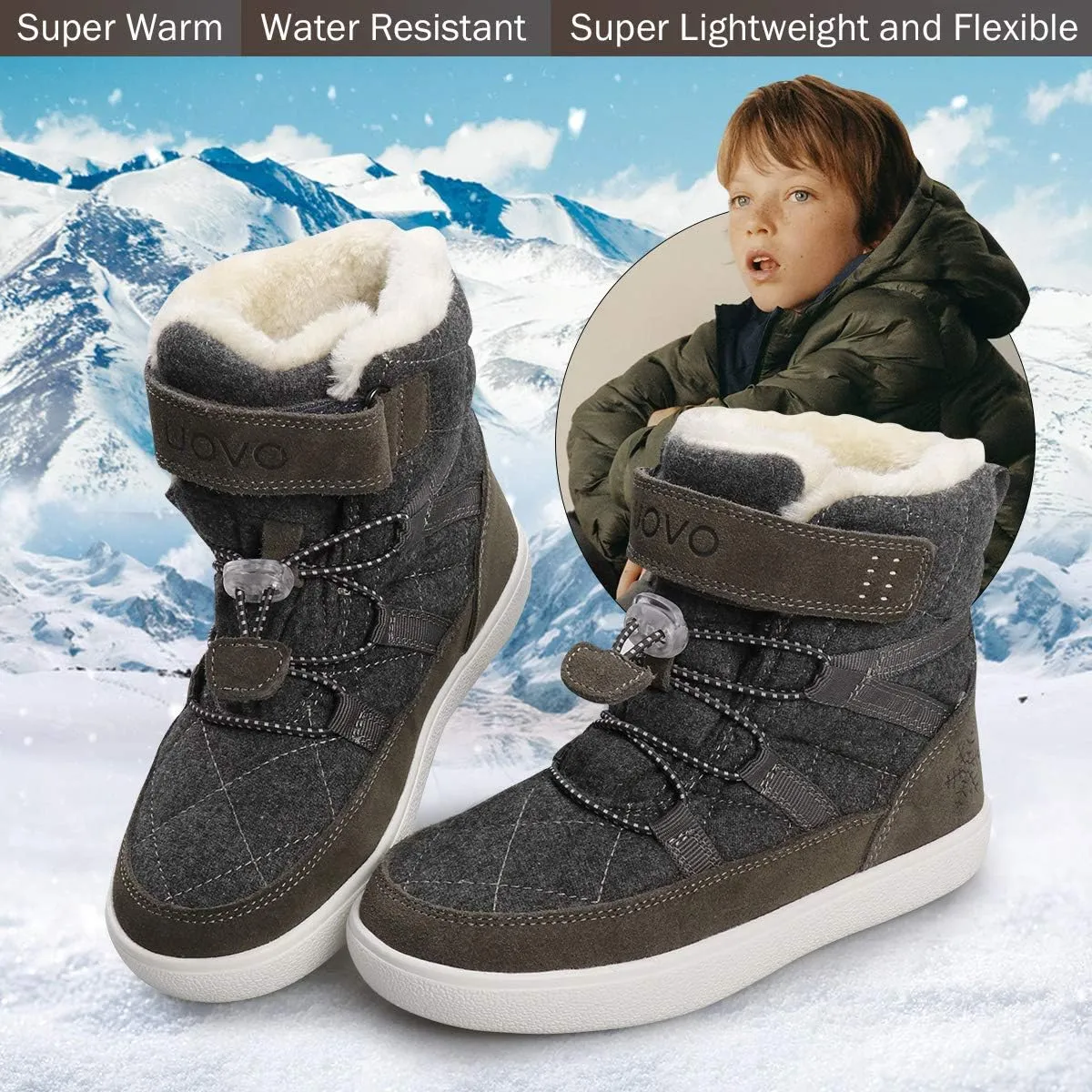 UOVO Boys Winter Snow Boots - Waterproof, Warm, Slip Resistant Outdoor Boots for Kids (Little/Big Boys)