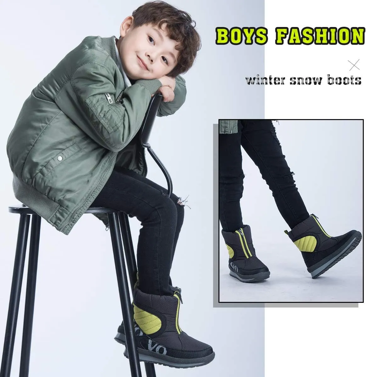 UOVO Boys Winter Snow Boots - Waterproof, Warm, Slip Resistant Outdoor Boots for Kids (Little/Big Boys)