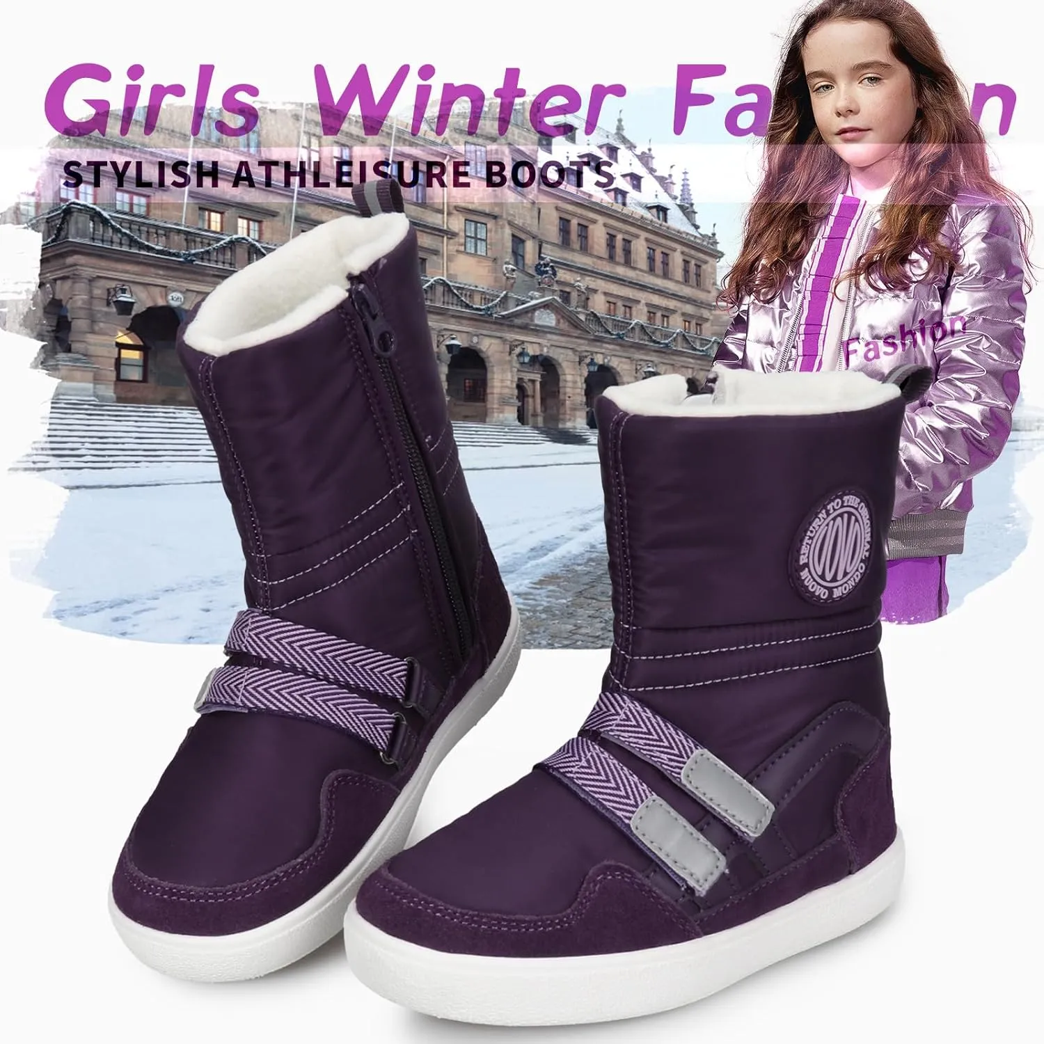 UOVO Kids Boys girls Snow Boots Warm Ankle Fur Lined Slip Resistant Waterproof Outdoor Winter Shoes(Little Kids/Big Kids)