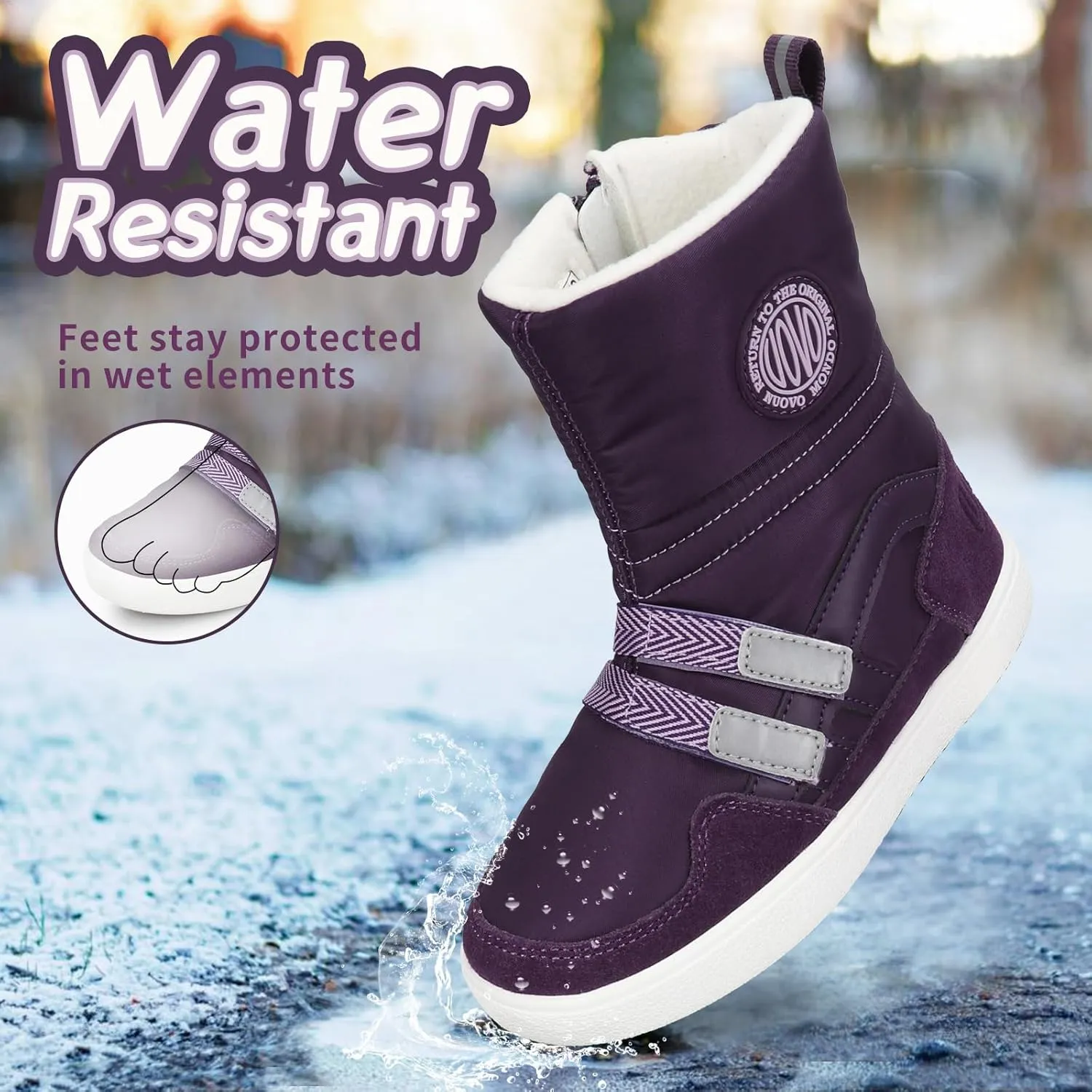 UOVO Kids Boys girls Snow Boots Warm Ankle Fur Lined Slip Resistant Waterproof Outdoor Winter Shoes(Little Kids/Big Kids)