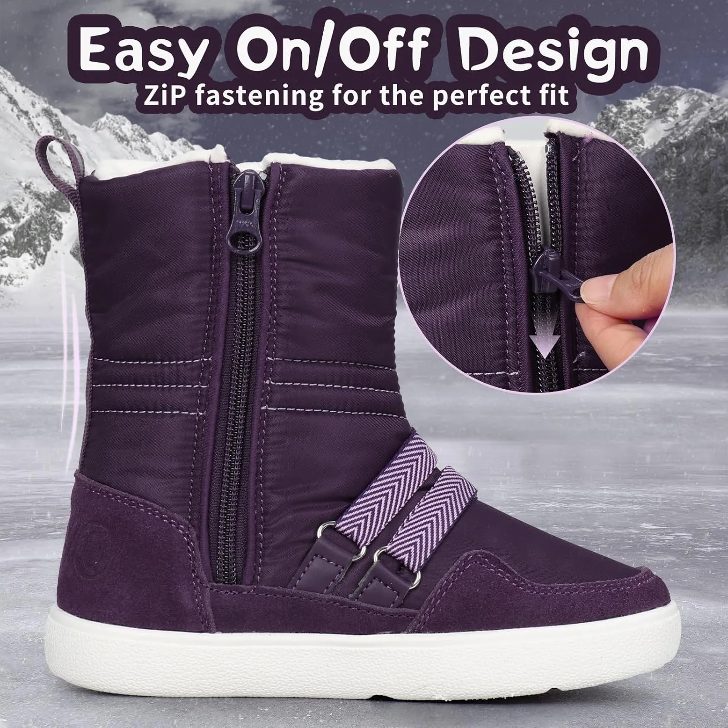 UOVO Kids Boys girls Snow Boots Warm Ankle Fur Lined Slip Resistant Waterproof Outdoor Winter Shoes(Little Kids/Big Kids)