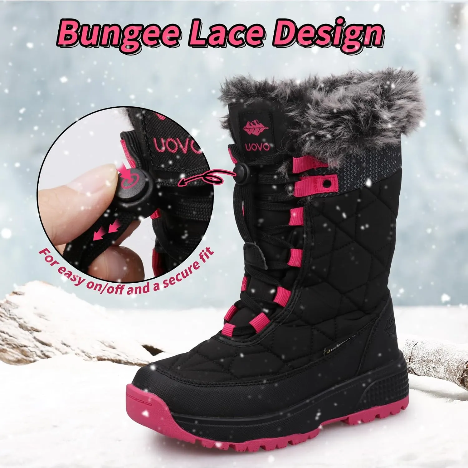 UOVO Kids Boys girls Snow Boots Warm Velvet Fur Lined Slip Resistant Waterproof Outdoor Winter Shoes(Little/Big Kids)