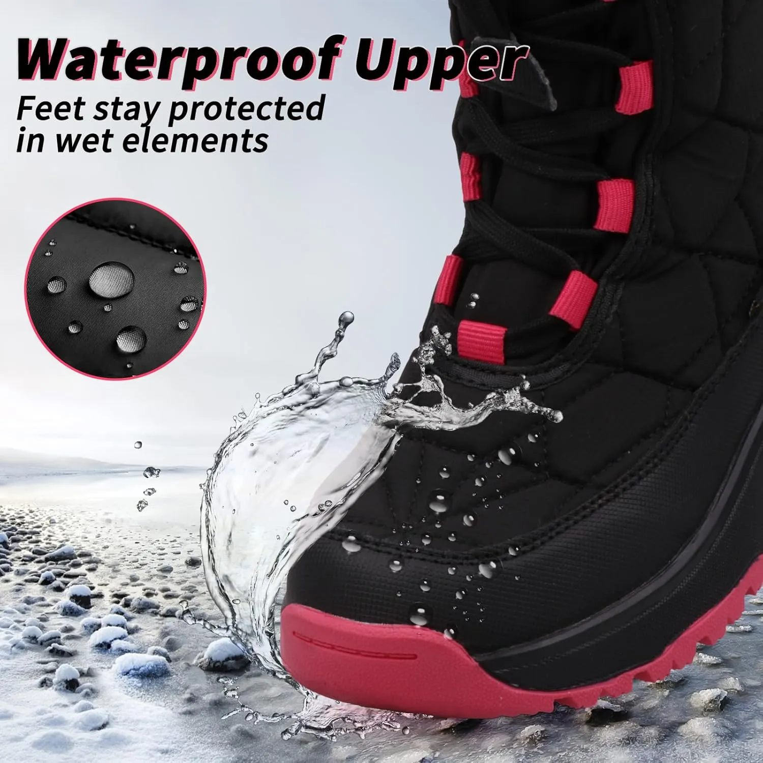 UOVO Kids Boys girls Snow Boots Warm Velvet Fur Lined Slip Resistant Waterproof Outdoor Winter Shoes(Little/Big Kids)
