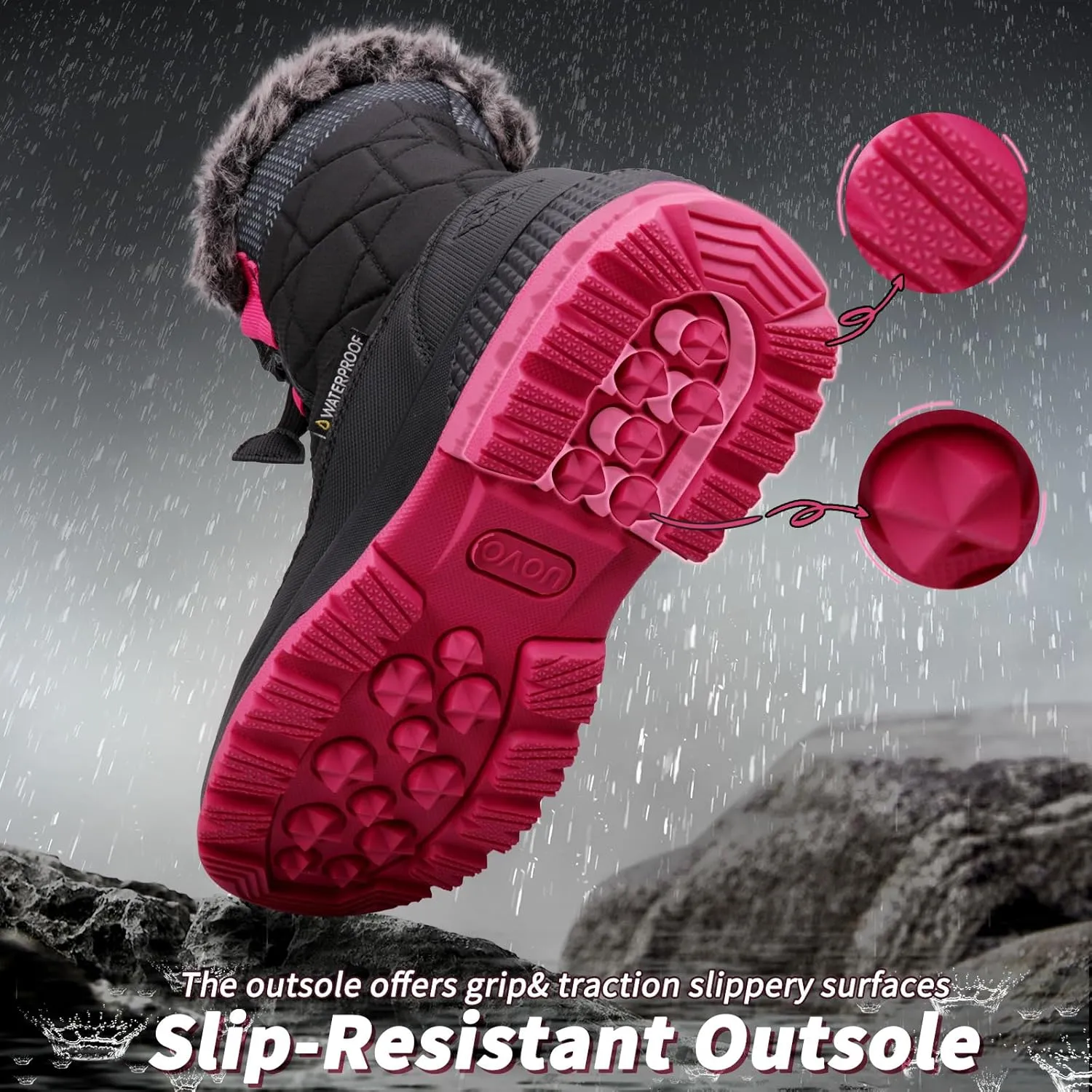 UOVO Kids Boys girls Snow Boots Warm Velvet Fur Lined Slip Resistant Waterproof Outdoor Winter Shoes(Little/Big Kids)