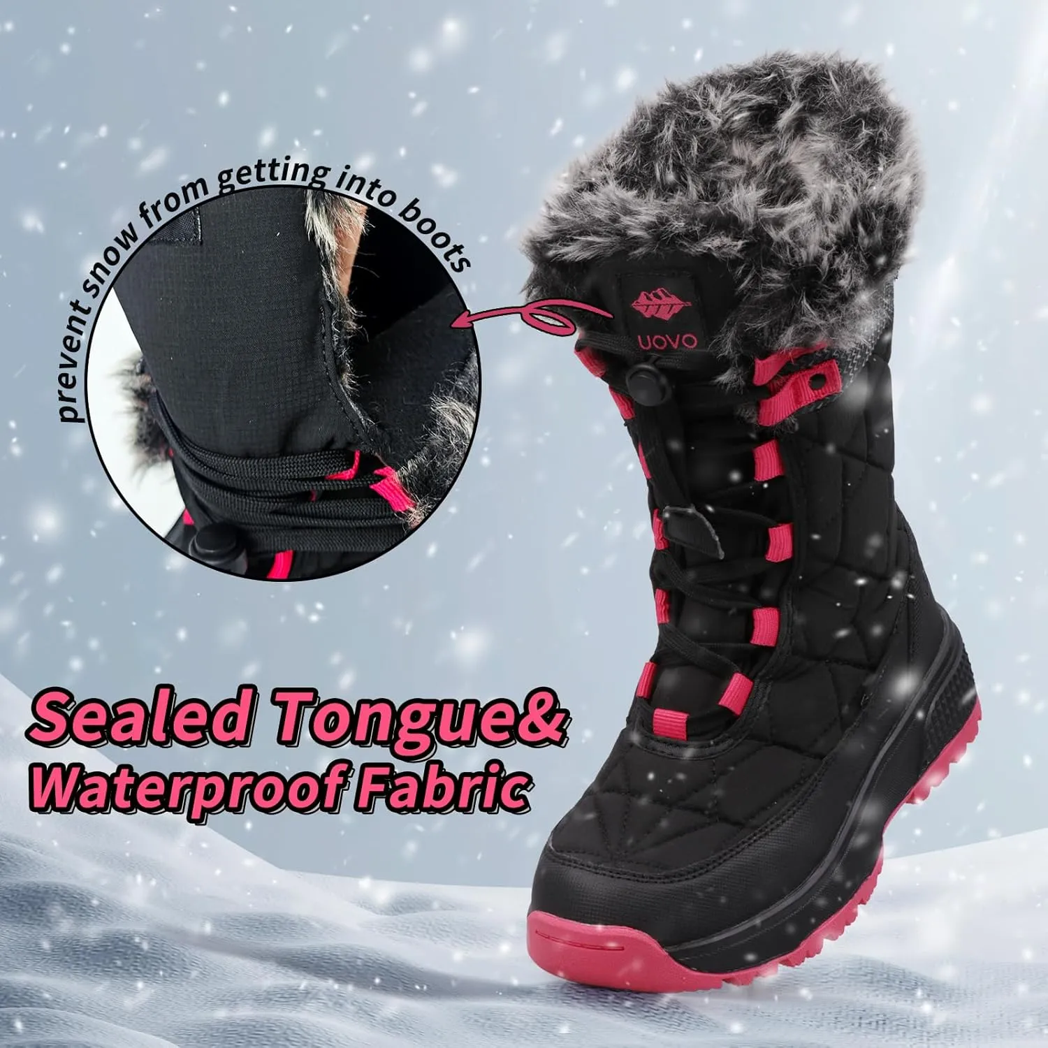 UOVO Kids Boys girls Snow Boots Warm Velvet Fur Lined Slip Resistant Waterproof Outdoor Winter Shoes(Little/Big Kids)