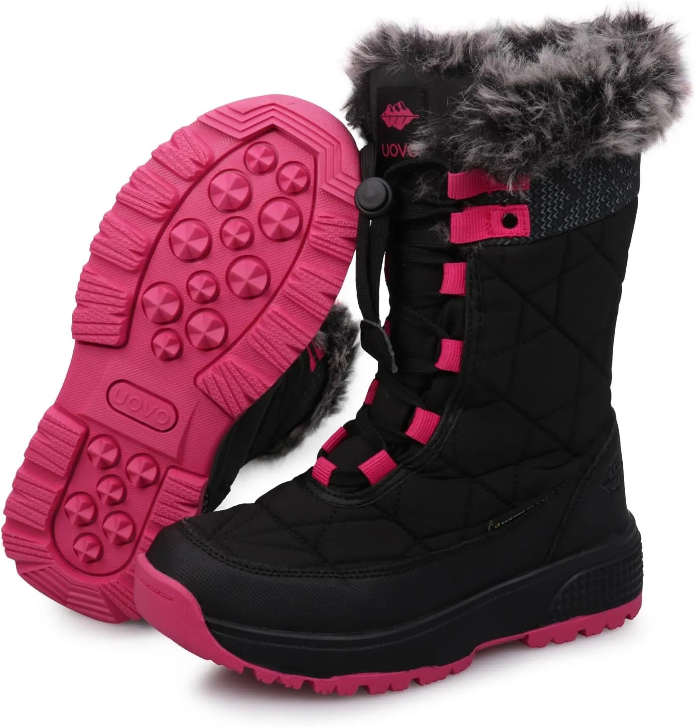 UOVO Kids Boys girls Snow Boots Warm Velvet Fur Lined Slip Resistant Waterproof Outdoor Winter Shoes(Little/Big Kids)