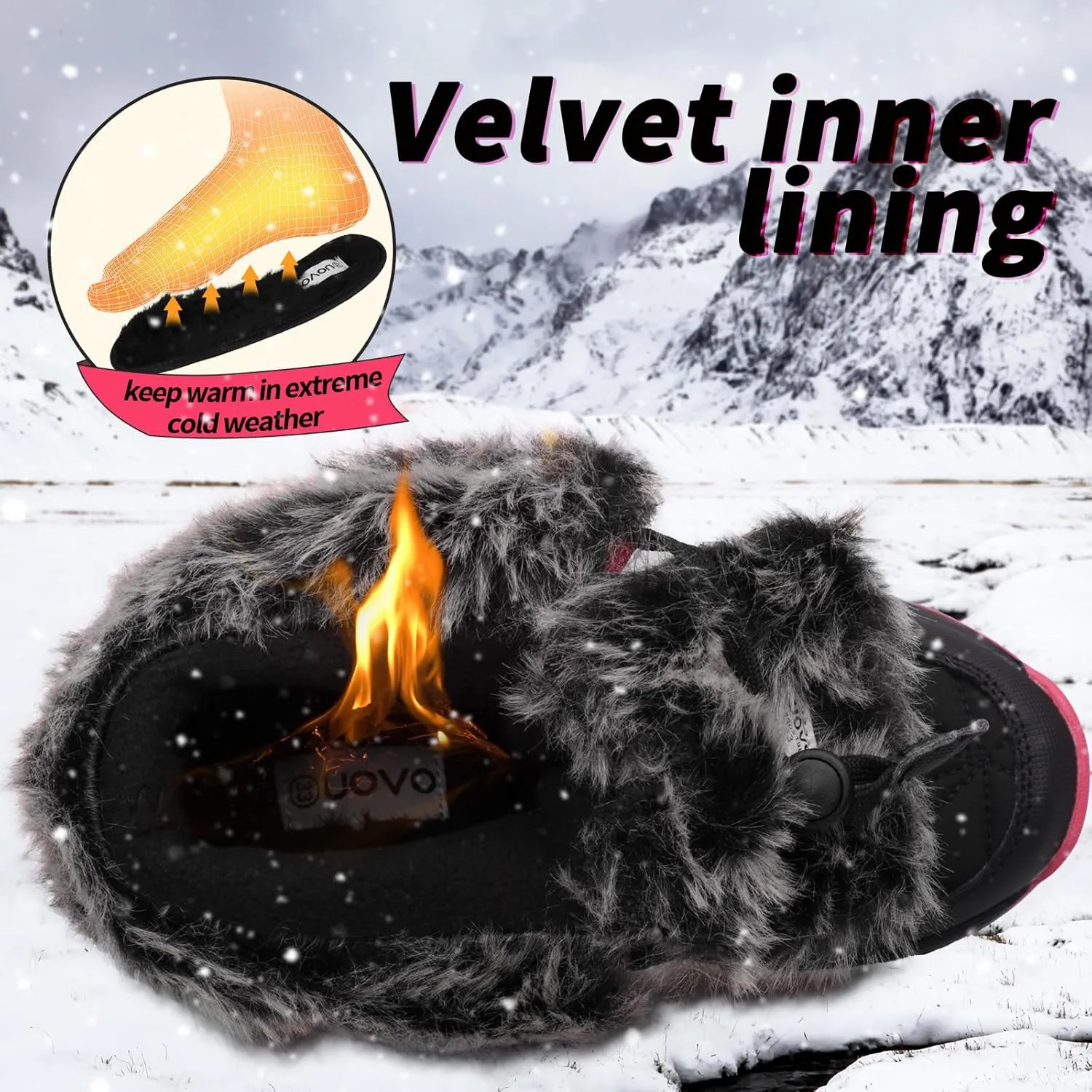 UOVO Kids Boys girls Snow Boots Warm Velvet Fur Lined Slip Resistant Waterproof Outdoor Winter Shoes(Little/Big Kids)