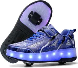 USB Rechargeable Roller Shoes Sneakers for Boys Girls Kids Gift LED Light Up Wheels Shoes Roller Skates