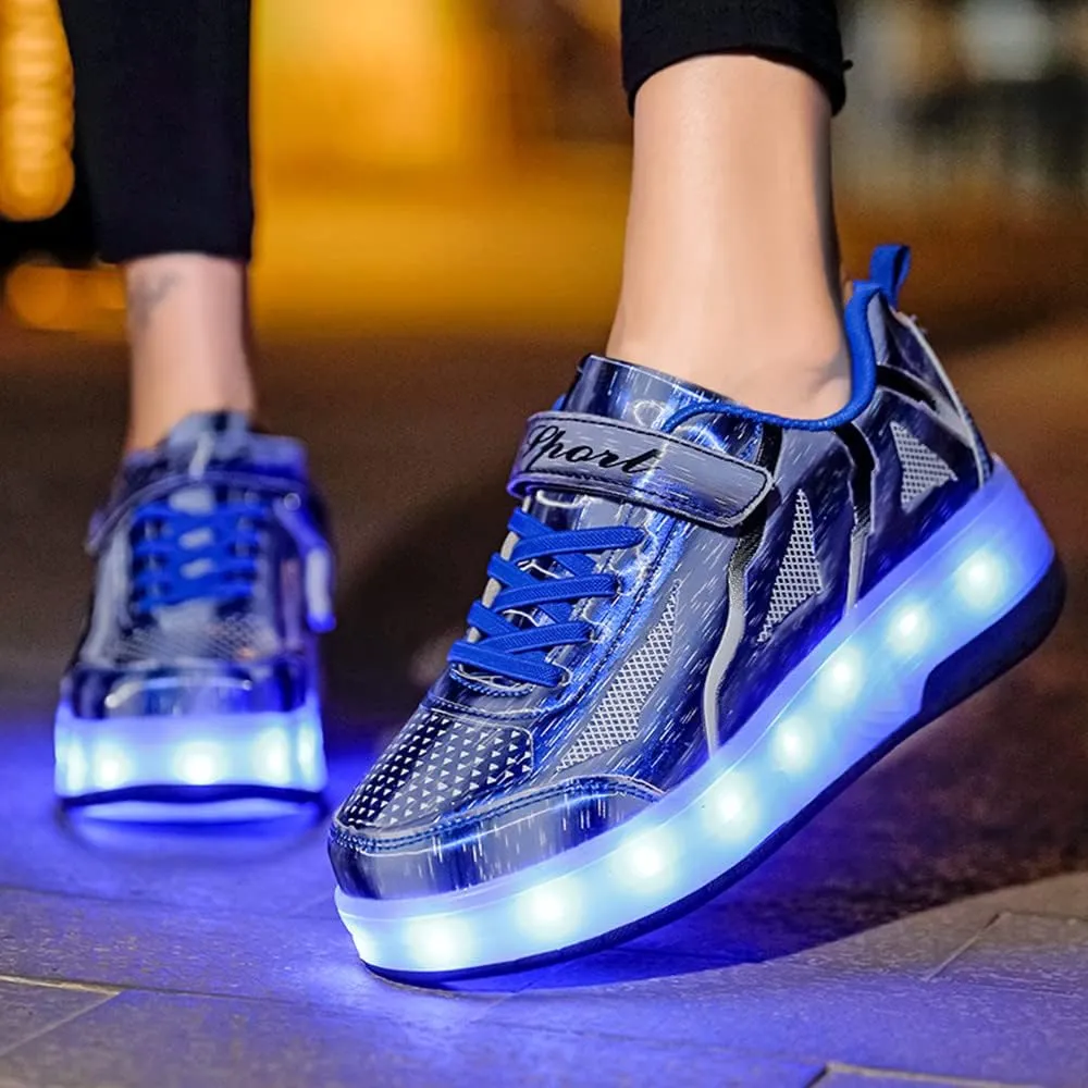 USB Rechargeable Roller Shoes Sneakers for Boys Girls Kids Gift LED Light Up Wheels Shoes Roller Skates