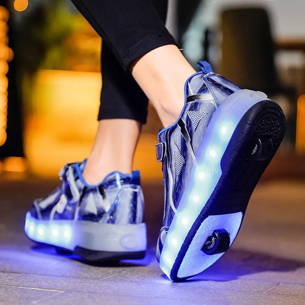 USB Rechargeable Roller Shoes Sneakers for Boys Girls Kids Gift LED Light Up Wheels Shoes Roller Skates