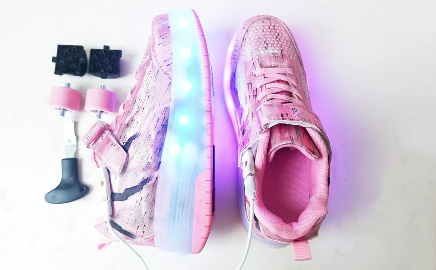 USB Rechargeable Roller Shoes Sneakers for Boys Girls Kids Gift LED Light Up Wheels Shoes Roller Skates