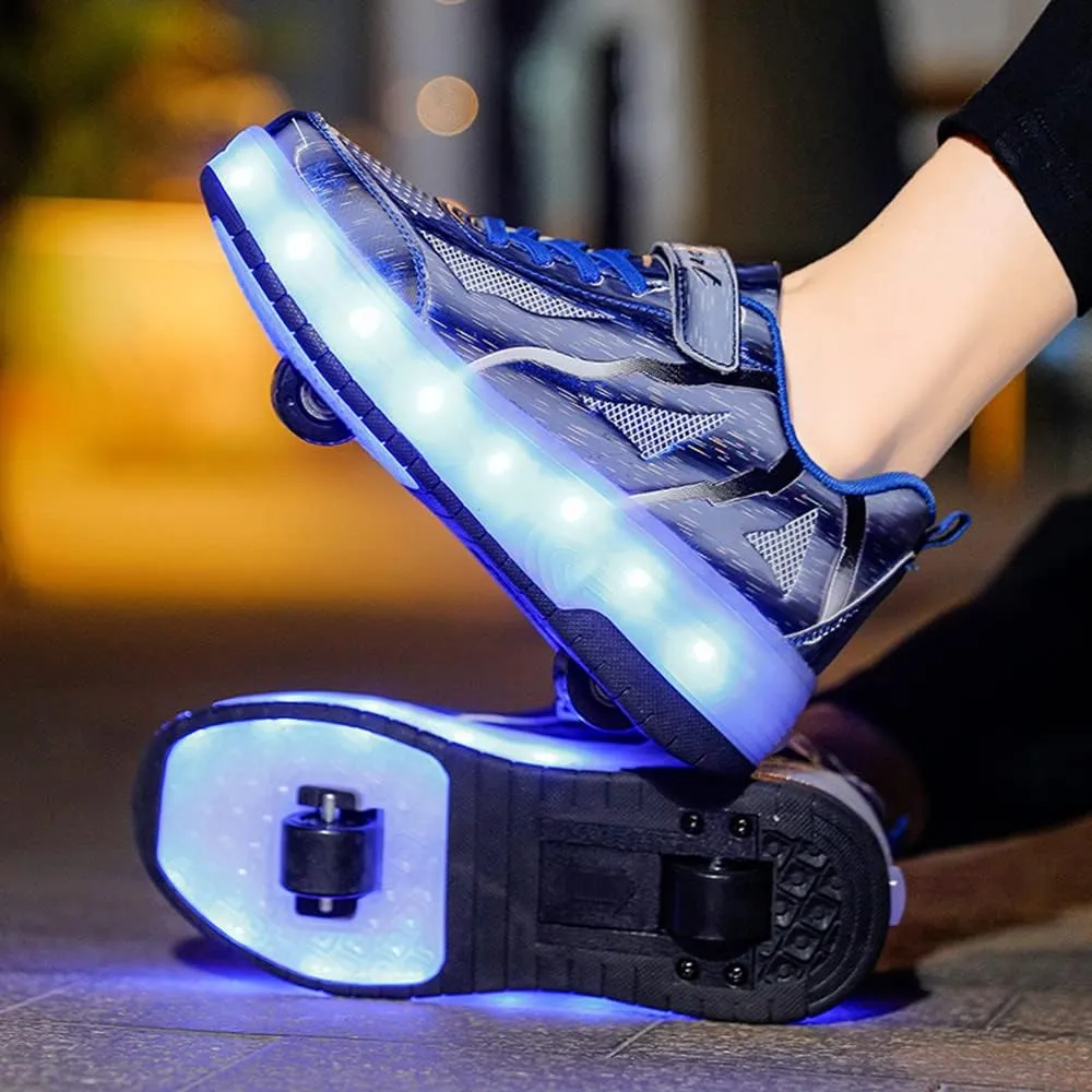 USB Rechargeable Roller Shoes Sneakers for Boys Girls Kids Gift LED Light Up Wheels Shoes Roller Skates