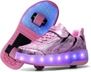 USB Rechargeable Roller Shoes Sneakers for Boys Girls Kids Gift LED Light Up Wheels Shoes Roller Skates