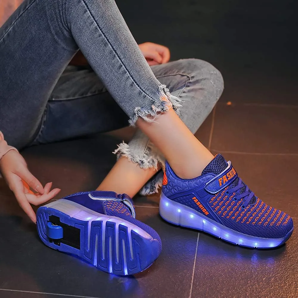 USB Rechargeable Roller Shoes Sneakers for Boys Girls Kids Gift LED Light Up Wheels Shoes Roller Skates
