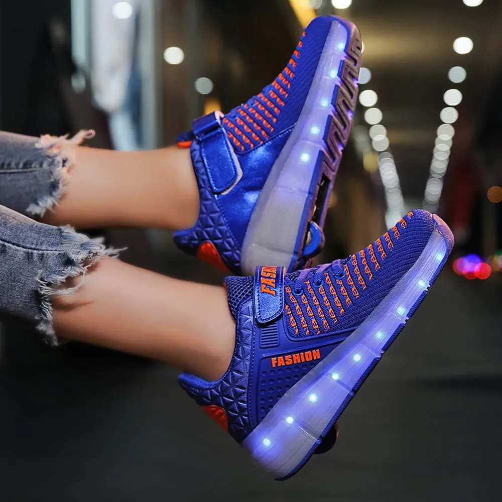 USB Rechargeable Roller Shoes Sneakers for Boys Girls Kids Gift LED Light Up Wheels Shoes Roller Skates