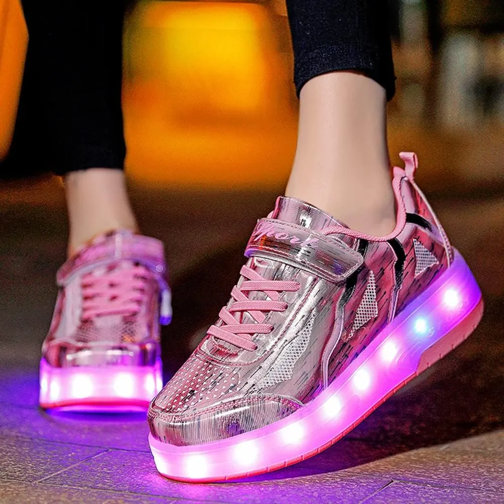 USB Rechargeable Roller Shoes Sneakers for Boys Girls Kids Gift LED Light Up Wheels Shoes Roller Skates