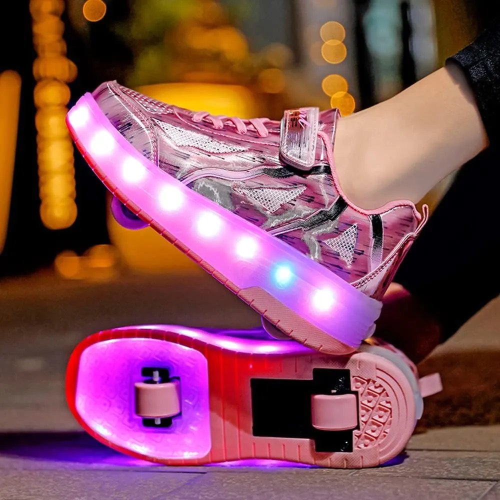 USB Rechargeable Roller Shoes Sneakers for Boys Girls Kids Gift LED Light Up Wheels Shoes Roller Skates